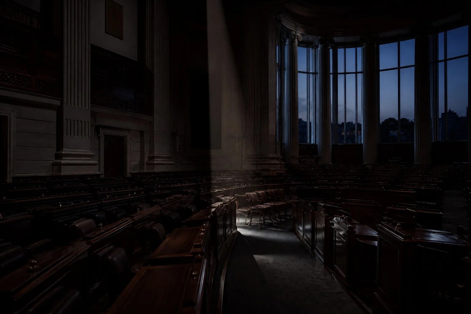 Empty room with a single indicator light